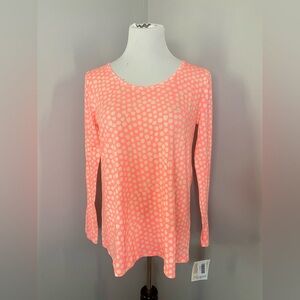 LuLaRoe Lynnae Long Sleeve Top NWT Orange with Tan Polka Dot Pattern